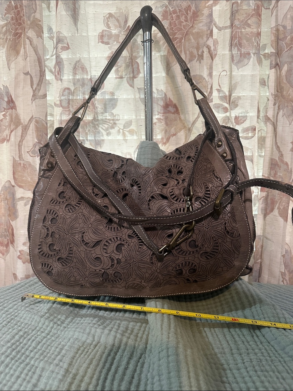 Women's Brown Floral Cutout Shoulder Bag with Adjustable Strap